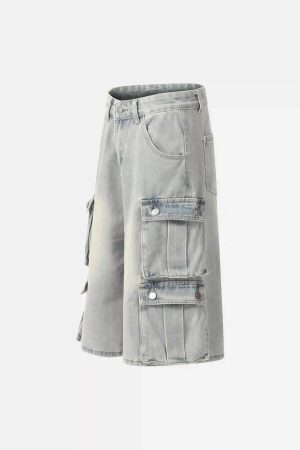 Concert Outfit Vintage Washed Loose Wide-Leg Denim Jorts