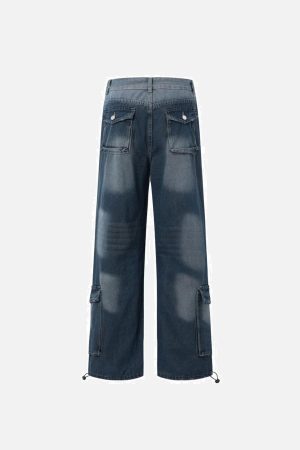 Concert Outfit Vintage Washed Multi-Pocket Jeans