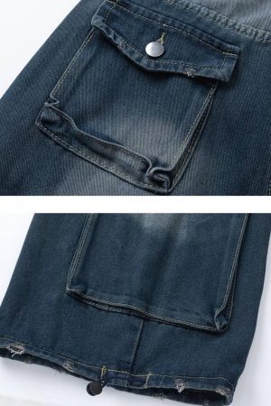 Concert Outfit Vintage Washed Multi-Pocket Jeans