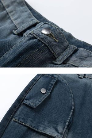 Concert Outfit Vintage Washed Multi-Pocket Jeans