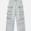 Concert Outfit Vintage Washed Multi-Pocket Work Jeans