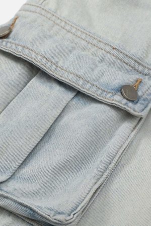 Concert Outfit Vintage Washed Multi-Pocket Work Jeans