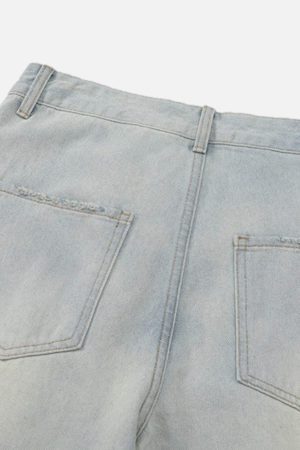 Concert Outfit Vintage Washed Multi-Pocket Work Jeans