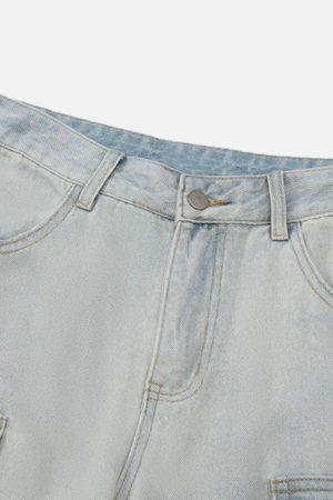 Concert Outfit Vintage Washed Multi-Pocket Work Jeans