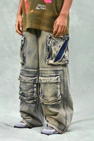 Concert Outfit Vintage Washed Multifunctional Denim Overalls