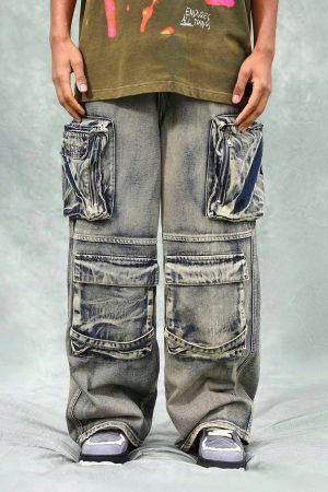 Concert Outfit Vintage Washed Multifunctional Denim Overalls