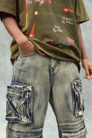 Concert Outfit Vintage Washed Multifunctional Denim Overalls