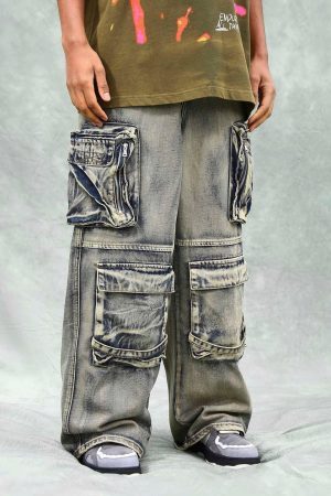 Concert Outfit Vintage Washed Multifunctional Denim Overalls