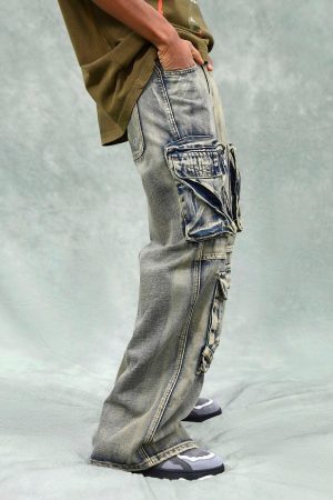 Concert Outfit Vintage Washed Multifunctional Denim Overalls