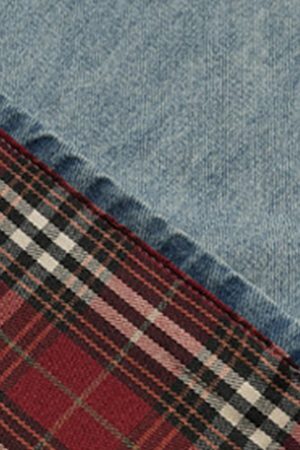 Concert Outfit Vintage Washed Plaid Baggy Jeans