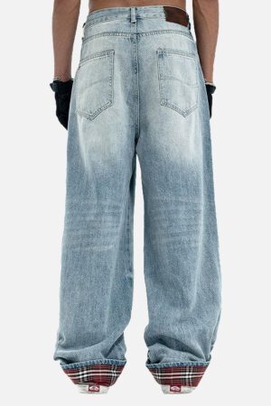 Concert Outfit Vintage Washed Plaid Baggy Jeans