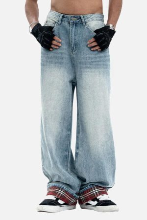 Concert Outfit Vintage Washed Plaid Baggy Jeans