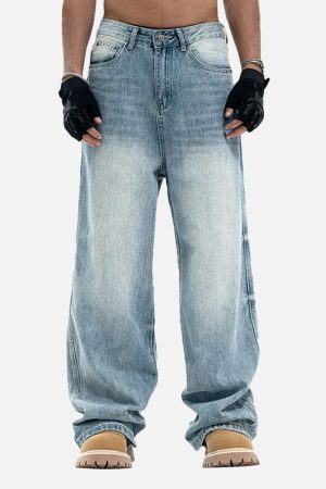 Concert Outfit Vintage Washed Plaid Baggy Jeans