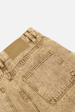 Concert Outfit Vintage Washed Pleated Straight Jeans