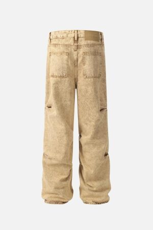 Concert Outfit Vintage Washed Pleated Straight Jeans