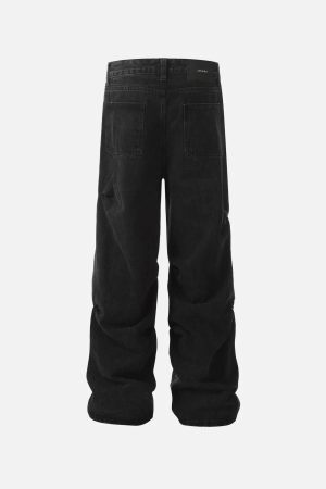 Concert Outfit Vintage Washed Pleated Straight Jeans