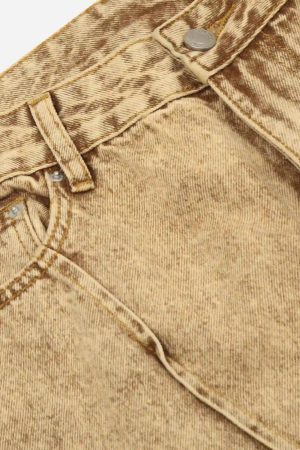 Concert Outfit Vintage Washed Pleated Straight Jeans