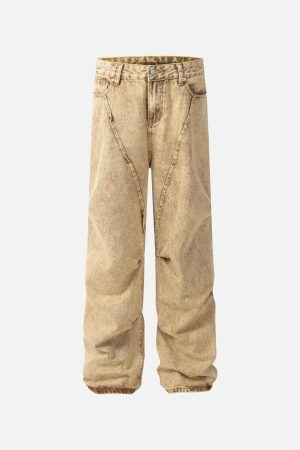 Concert Outfit Vintage Washed Pleated Straight Jeans