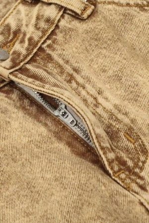 Concert Outfit Vintage Washed Pleated Straight Jeans