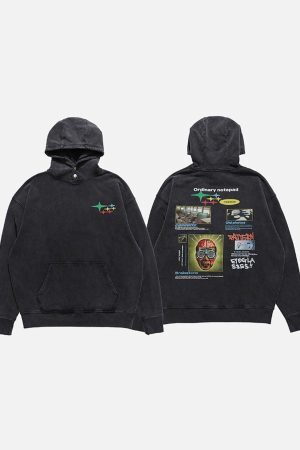 Concert Outfit Vintage Washed Print Hoodie