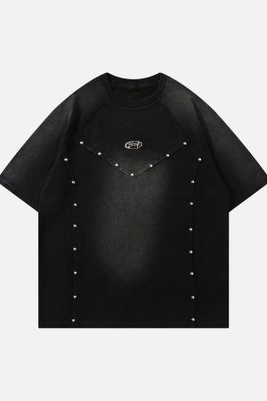 Concert Outfit Vintage Washed Stitching Rivets T-Shirt