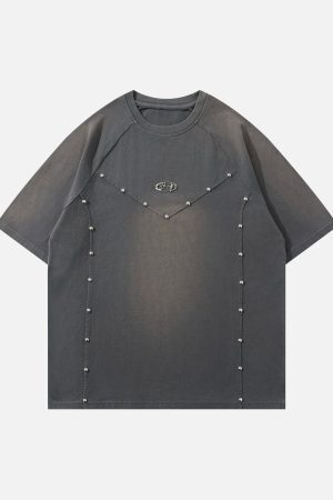Concert Outfit Vintage Washed Stitching Rivets T-Shirt