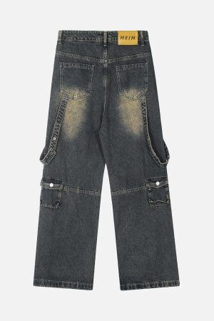 Concert Outfit Vintage Washed Web Rivets Hip-Hop Jeans