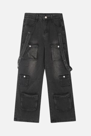 Concert Outfit Vintage Washed Web Rivets Hip-Hop Jeans