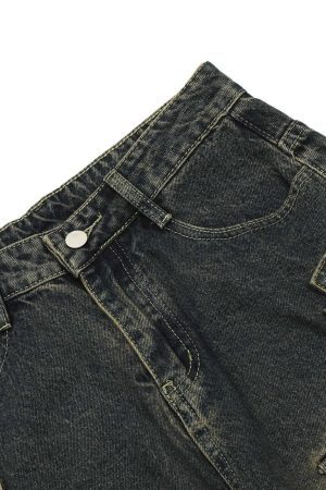 Concert Outfit Vintage Washed Web Rivets Hip-Hop Jeans