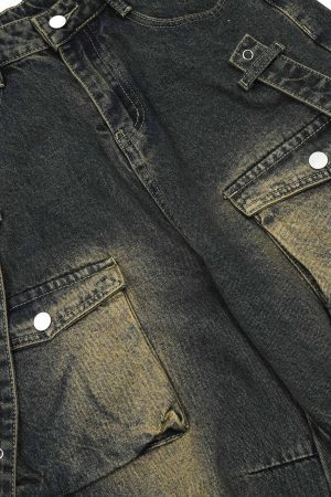 Concert Outfit Vintage Washed Web Rivets Hip-Hop Jeans