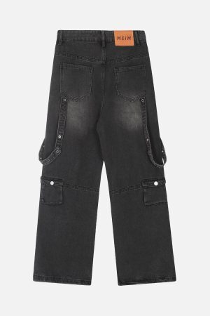 Concert Outfit Vintage Washed Web Rivets Hip-Hop Jeans