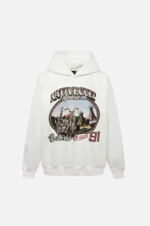 Concert Outfit Vintage Washed Worn Loose Print Hoodie