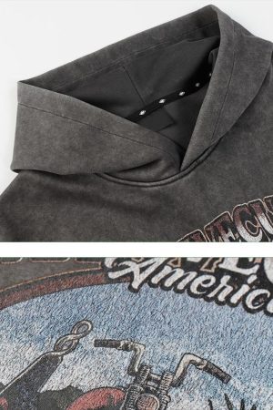 Concert Outfit Vintage Washed Worn Loose Print Hoodie