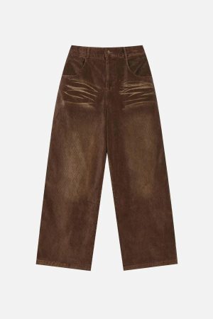 Concert Outfit Vintage Water Ripples Corduroy Straight Leg Pants