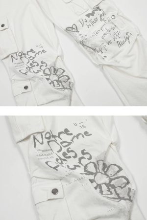Concert Outfit Vintage Water-Slurry Print Cargo Pants