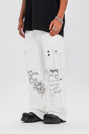 Concert Outfit Vintage Water-Slurry Print Cargo Pants