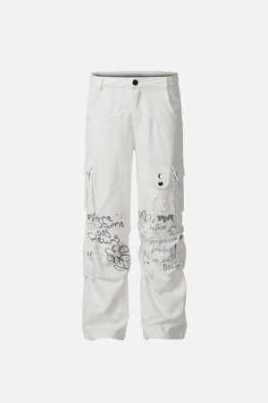 Concert Outfit Vintage Water-Slurry Print Cargo Pants