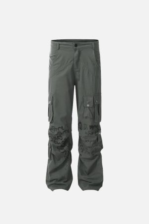 Concert Outfit Vintage Water-Slurry Print Cargo Pants
