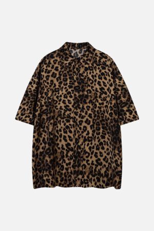 Concert Outfit Vintage Wild Leopard Print Button-Up Shirt