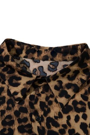 Concert Outfit Vintage Wild Leopard Print Button-Up Shirt