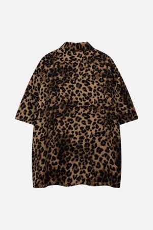 Concert Outfit Vintage Wild Leopard Print Button-Up Shirt