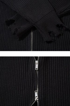 Concert Outfit Vintage Worn Loose zipper Sweater