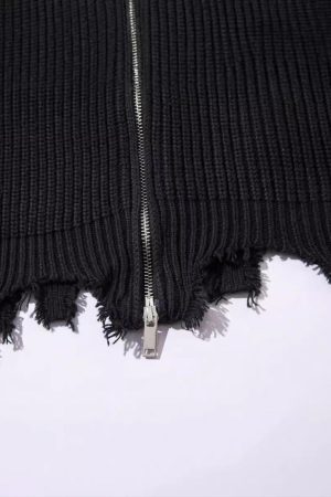 Concert Outfit Vintage Worn Loose zipper Sweater