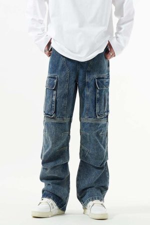 Concert Outfit Washed And Distressed Multi-Pocket Jeans