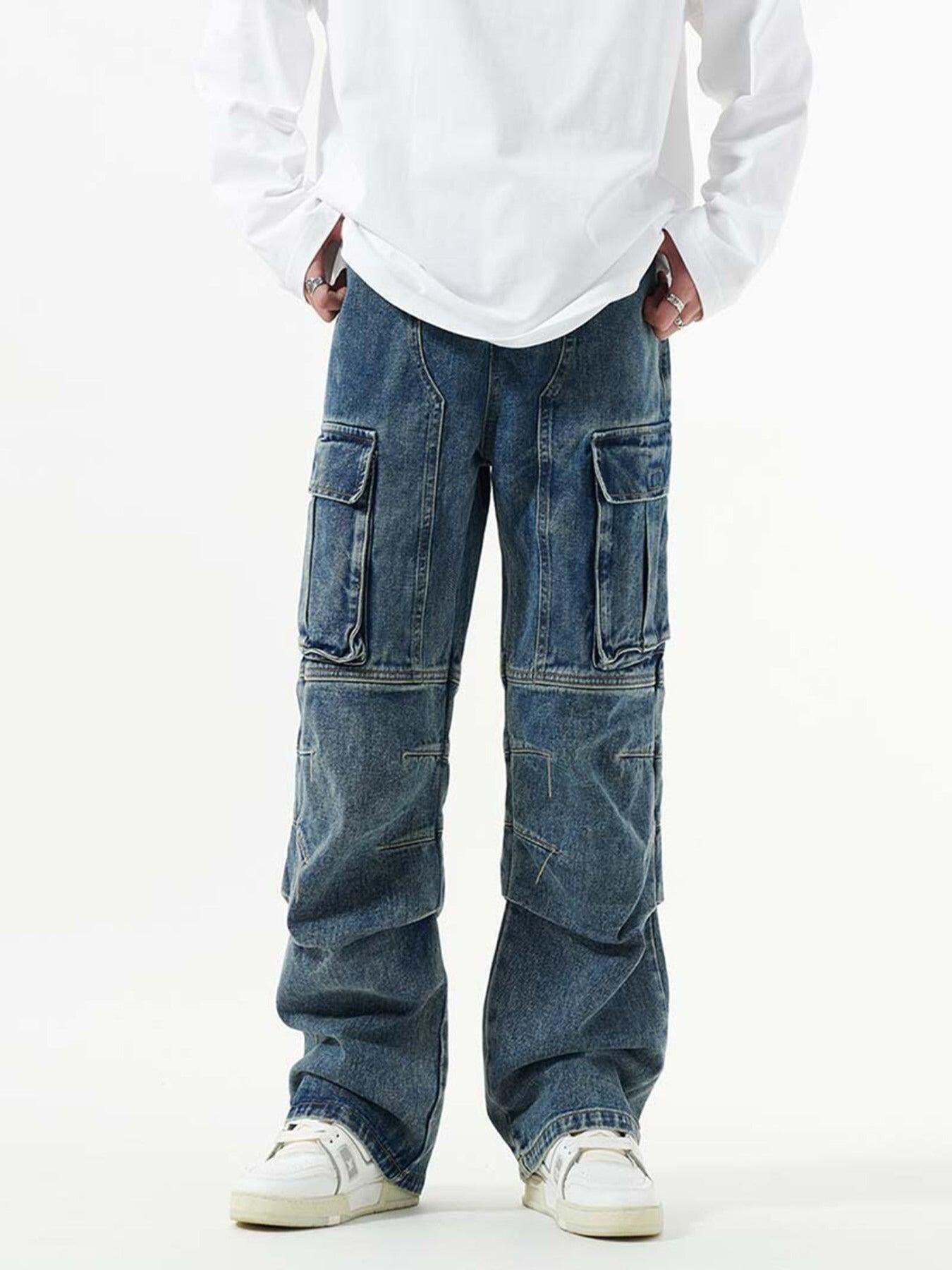 Concert Outfit Washed And Distressed Multi-Pocket Jeans Concert Outfit Washed And Distressed Multi-Pocket Jeans