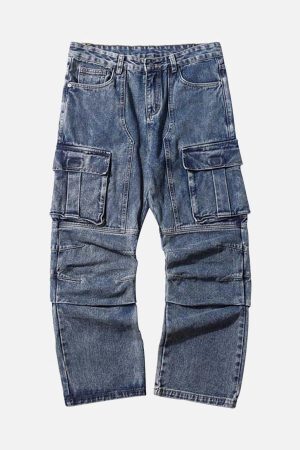 Concert Outfit Washed And Distressed Multi-Pocket Jeans