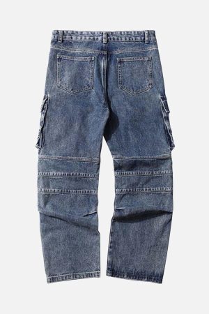 Concert Outfit Washed And Distressed Multi-Pocket Jeans