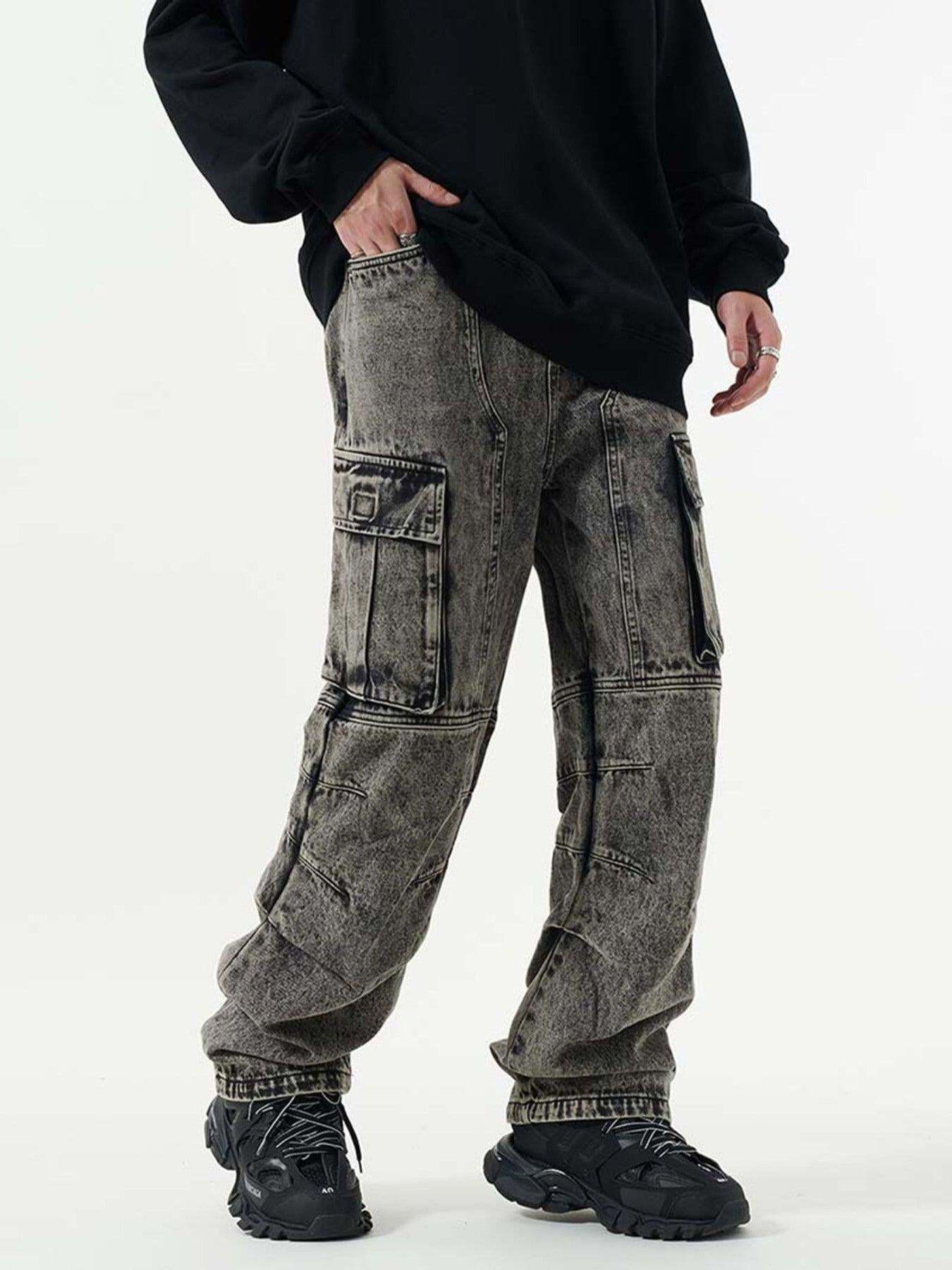 Concert Outfit Washed And Distressed Multi-Pocket Jeans Concert Outfit Washed And Distressed Multi-Pocket Jeans