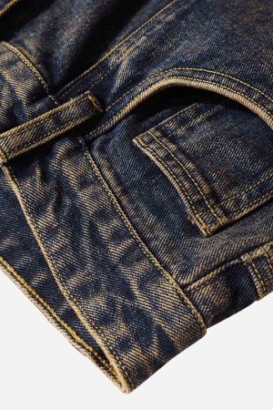 Concert Outfit Washed And Distressed Multi-Pocket Jeans