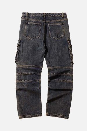 Concert Outfit Washed And Distressed Multi-Pocket Jeans